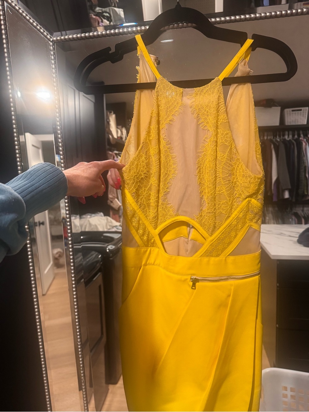 Three Floor Yellow Lace-Detail Dress Romper